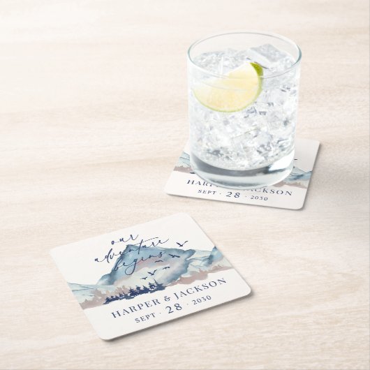 Rustikaler Pinienwald Unser Abenteuer beginnt Rechteckiger Pappuntersetzer (Vor Ort)