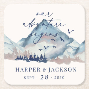 Rustikaler Pinienwald Unser Abenteuer beginnt Rechteckiger Pappuntersetzer