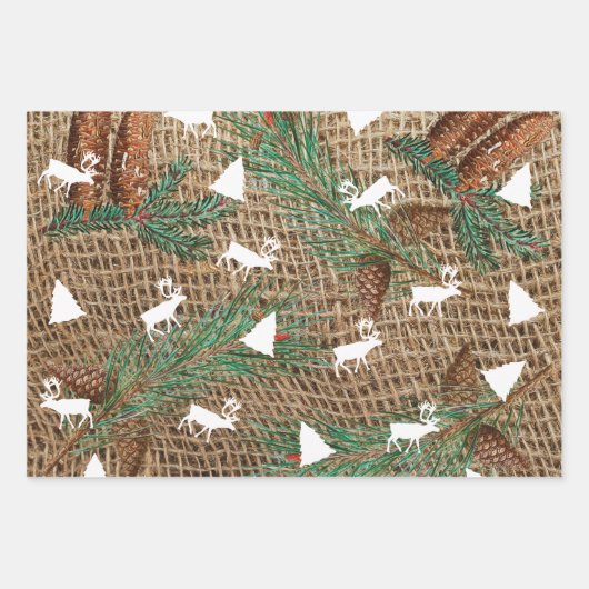 Rustikaler Pinienwald Weihnachtsbaum Rentier Geschenkpapier Set (Vorderseite 2)