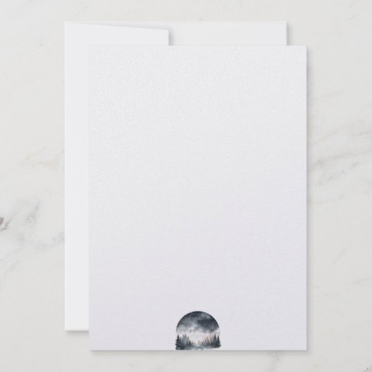 Rustikaler Pinienwald Winter Save the Date Einladung (Rückseite)