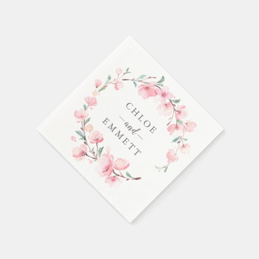 Rustikaler Pink Cherry Blossom Blumenreath Serviette (Ecke)