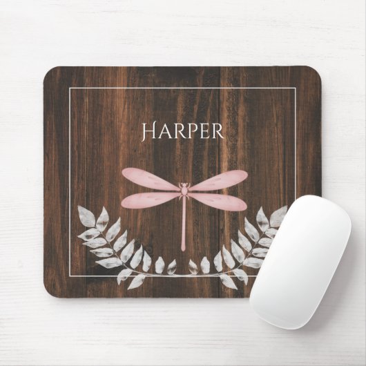 Rustikaler Pink-Dragonfly-Personalisierter Mausknö Mousepad (Mit Mouse)