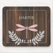 Rustikaler Pink-Dragonfly-Personalisierter Mausknö Mousepad (Vorne)