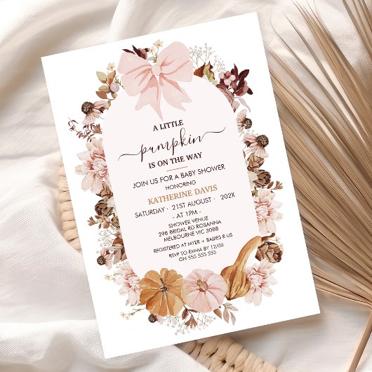 Rustikaler Pink Fall Kleine Pumpkin Baby Dusche Einladung