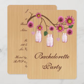 Rustikaler Pink Mason Jars Junggeselinnen-Abschied Einladung (Vorne/Hinten)