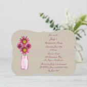 Rustikaler Pink Mason Jars Junggeselinnen-Abschied Einladung (Stehend Vorderseite)