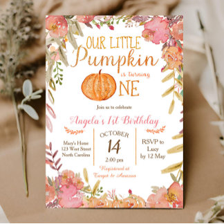 Rustikaler Pink Pumpkin Erster Geburtstag Einladun Einladung