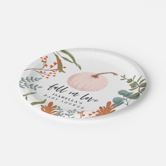 Rustikaler Pink Pumpkin Fall in Liebe Baby Dusche Pappteller (Schrägansicht)