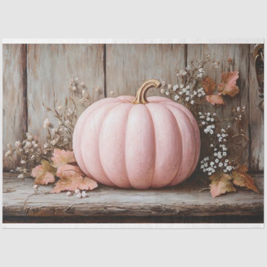 Rustikaler Pink Pumpkin Herbst Blätter Decoupage Seidenpapier (Vorderseite)
