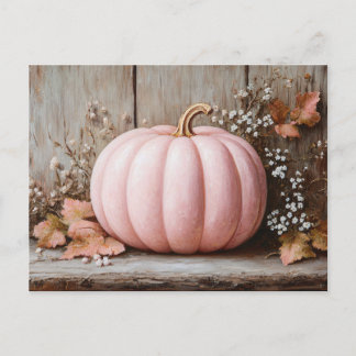 Rustikaler Pink Pumpkin Herbst Blätter Postkarte