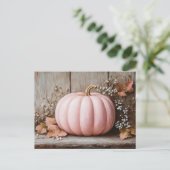 Rustikaler Pink Pumpkin Herbst Blätter Postkarte (Stehend Vorderseite)