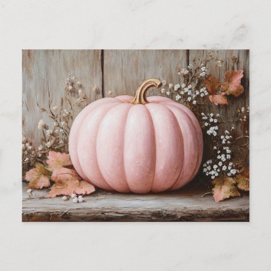 Rustikaler Pink Pumpkin Herbst Blätter Postkarte (Vorderseite)