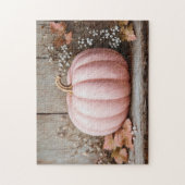 Rustikaler Pink Pumpkin Herbst Blätter Puzzle (Vertikal)