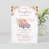 Rustikaler Pink Truck Kleine Pumpkin Baby Dusche Einladung (Stehend Vorderseite)