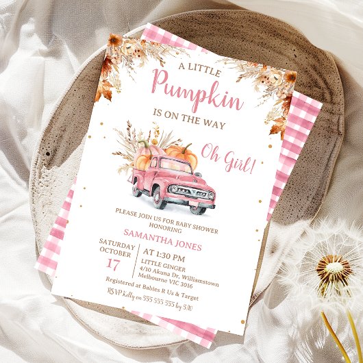 Rustikaler Pink Truck Kleine Pumpkin Baby Dusche Einladung