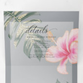 Rustikaler Pink Watercolor Hibiskus Blumenzehen Dreifach Gefaltete Einladung (Innen Erste Seite)