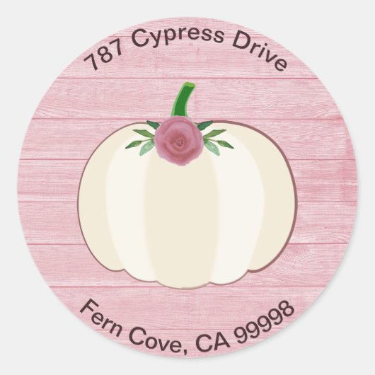 Rustikaler Pink White Pumpkin Floral Umschlag Aufk Runder Aufkleber (Vorderseite)