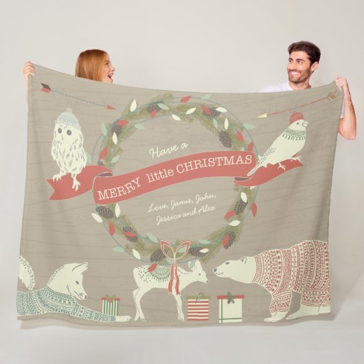 Rustikaler Polar Bär Fawn Fox Weihnachtsmuster Fleecedecke (Beispiel)