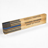 Rustikaler Polizeibeamter Thin Blue Line Flag Holz Namensplakette