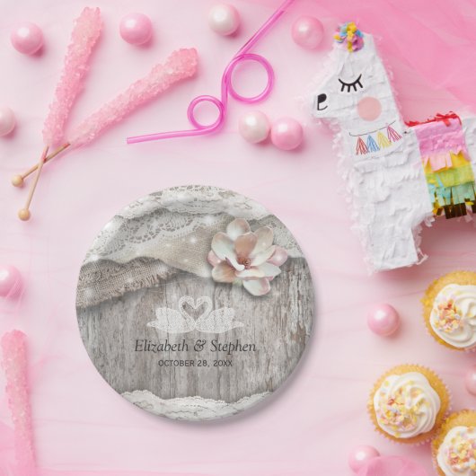 Rustikaler Polterabend aus Holz Burlap Lace Floral Pappteller (Party)