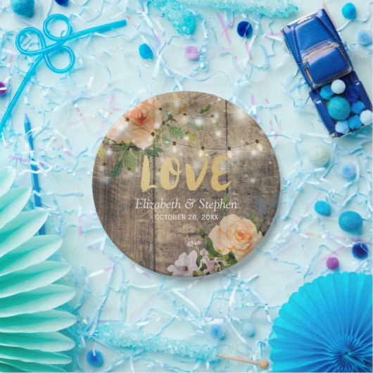 Rustikaler Polterabend aus Holzblumen Pappteller (Party)