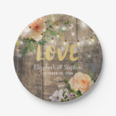 Rustikaler Polterabend aus Holzblumen Pappteller (Vorderseite)