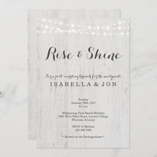 Rustikaler Posten-Hochzeits-Brunch-Morgen nachher Einladung (Vorne/Hinten)
