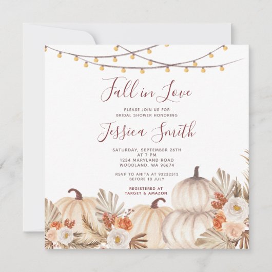 Rustikaler Pumpkin Boho Fall in Liebe Brautparty Einladung (Vorderseite)