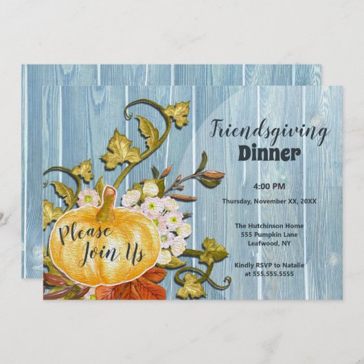 Rustikaler Pumpkin Erntedank Friendsgiving Einladung (Vorne/Hinten)