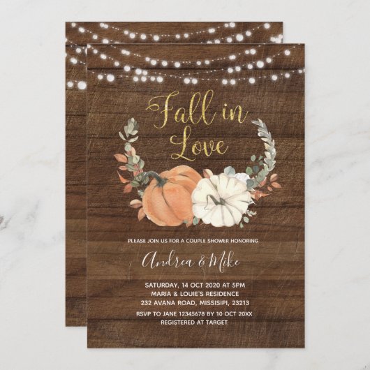 Rustikaler Pumpkin Fall in Liebe Coupel Dusche Einladung (Vorne/Hinten)