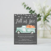 Rustikaler Pumpkin Fall Liebe Brautparty laden ein Einladungspostkarte (Stehend Vorderseite)