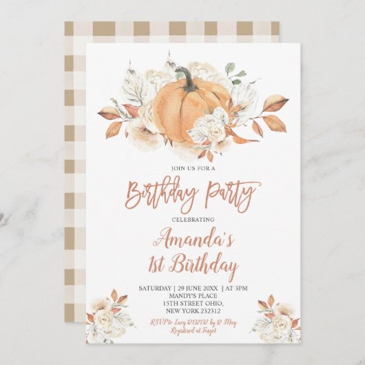 Rustikaler Pumpkin Fall Rustikale Blumengeburtspar Einladung (Vorne/Hinten)