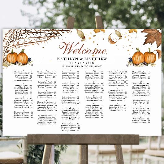 Rustikaler Pumpkin Herbst Hochzeit Alphabetisches Poster