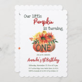 Rustikaler Pumpkin One Floral Fall erster Geburtst Einladung (Vorne/Hinten)