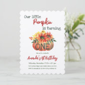 Rustikaler Pumpkin One Floral Fall erster Geburtst Einladung (Stehend Vorderseite)