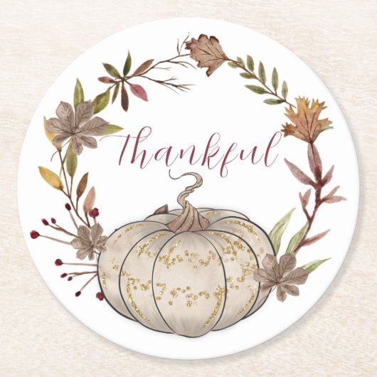 Rustikaler Pumpkin Personalisierter Erntedank Runder Pappuntersetzer (Vorderseite)