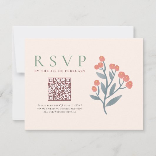 Rustikaler QR-Code Boho-Wildblumen Hochzeit RSVP (Vorderseite)