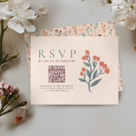 Rustikaler QR-Code Boho-Wildblumen Hochzeit RSVP