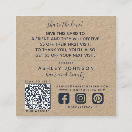 Rustikaler QR-Code Botanische Kraft-Navy Blue-Refe Quadratische Visitenkarte (Rückseite)