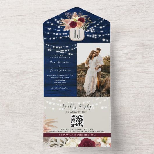 Rustikaler QR-Code für die Marine All In One Einladung (Innen Boden)