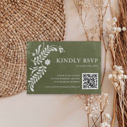 Rustikaler QR-Code für grüne Hochzeit in Mexiko RSVP Karte