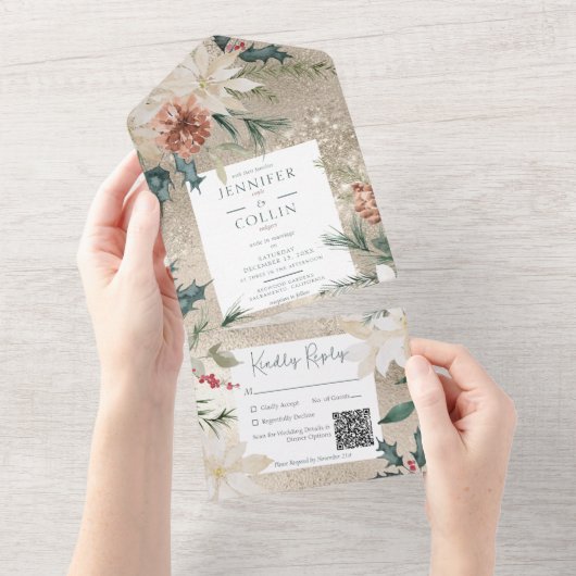 Rustikaler QR-Code für Pine & Berries All In One Einladung (Abreißen)