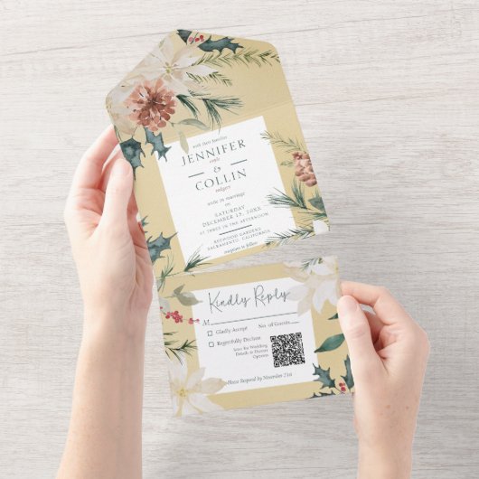 Rustikaler QR-Code für Pine Gold All In One Einladung (Abreißen)