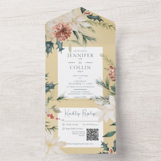 Rustikaler QR-Code für Pine Gold All In One Einladung (Innen Boden)