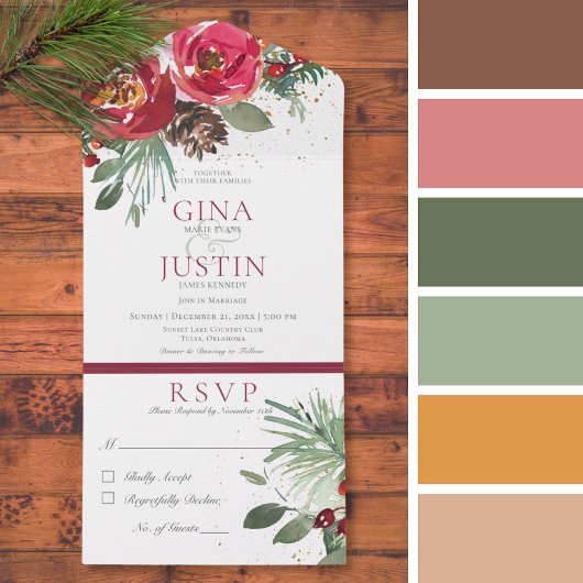 Rustikaler QR-Code für Rote und Grüne Winterpine All In One Einladung