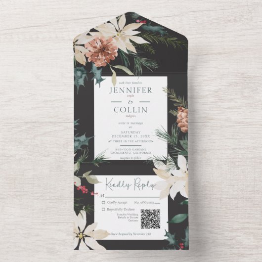 Rustikaler QR-Code für Weihnachtskiefern All In One Einladung (Innen Boden)