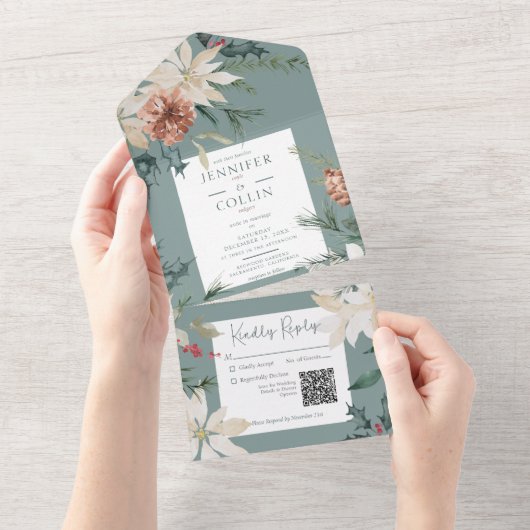 Rustikaler QR-Code für Weihnachtskiefern All In One Einladung (Abreißen)