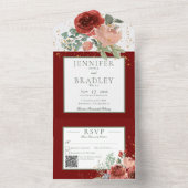 Rustikaler QR-Code Rosa und Gold Floral All In One Einladung (Innen Boden)