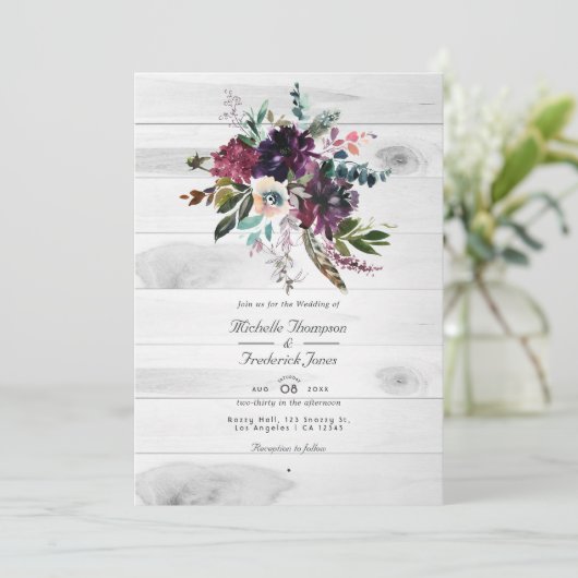 Rustikaler QR-Code UAWG Bohemische Hochzeit Einladung (Stehend Vorderseite)