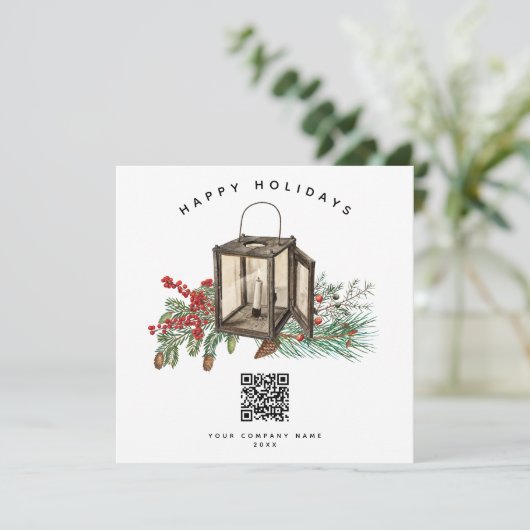 Rustikaler QR Code Weihnachtskarte für Unternehmen (Stehend Vorderseite)